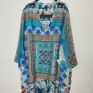 Johnny Was Blue and Brown 100% Silk Tunic